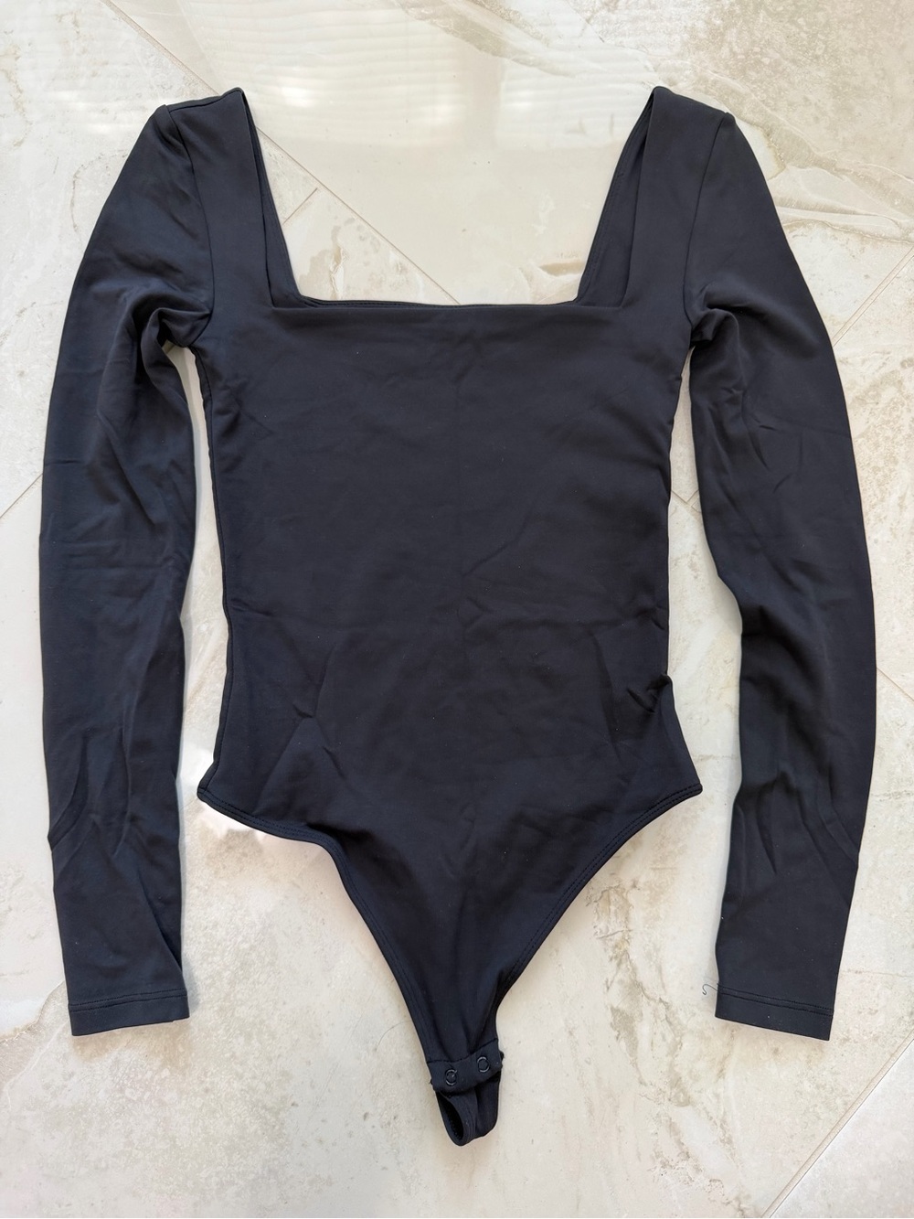 Babaton Black Long-Sleeve Square-Neck Bodysuit